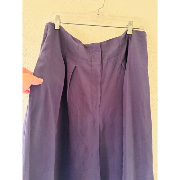 By Anthropologie High-Rise Pleated Wide-Leg Trousers Size 14 Navy Blue - Picture 15 of 16